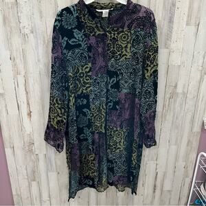 Vintage Caroline Rose Silk Sheer Velvet Duster Tunic Artsy Top Womens XL